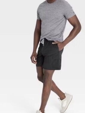 All in Motion Shorts Mens Medium Black Cargo 7” Inseam Unlined Stretch Athletic